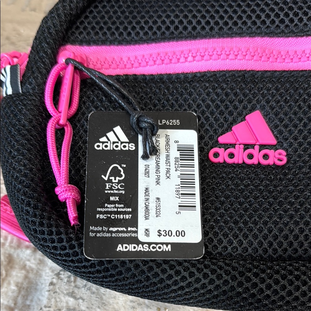 Adidas Black and Pink Air Mesh Fanny Pack - Picture 2 of 5